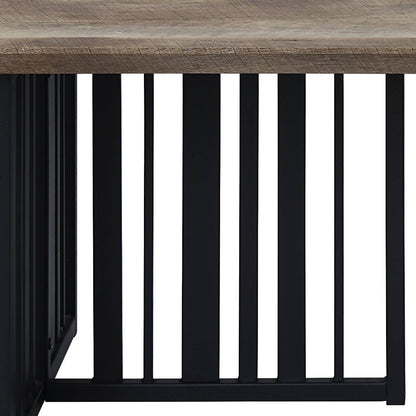 47" Oak and Black Wood And Metal Distressed Frame Coffee Table