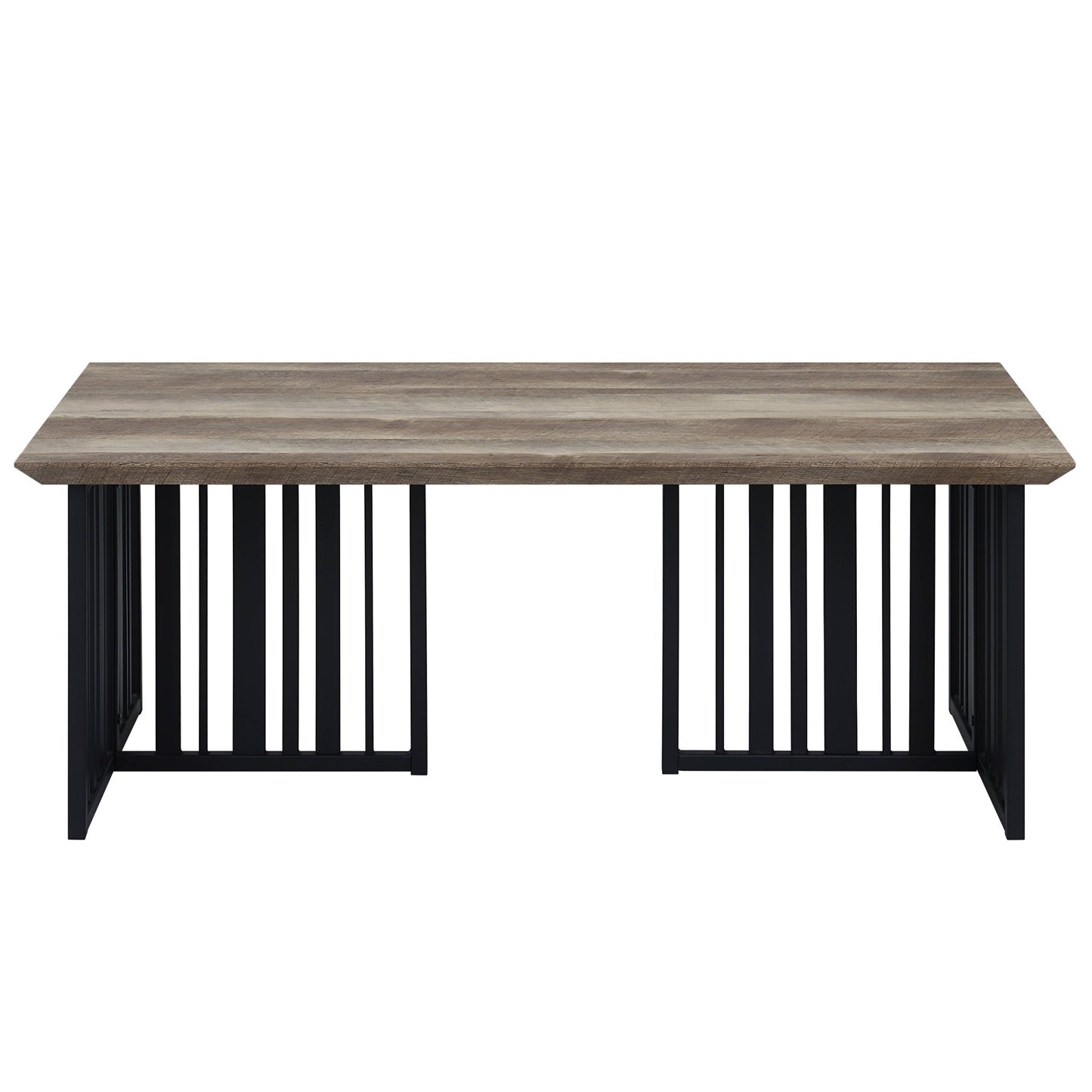 47" Oak and Black Wood And Metal Distressed Frame Coffee Table