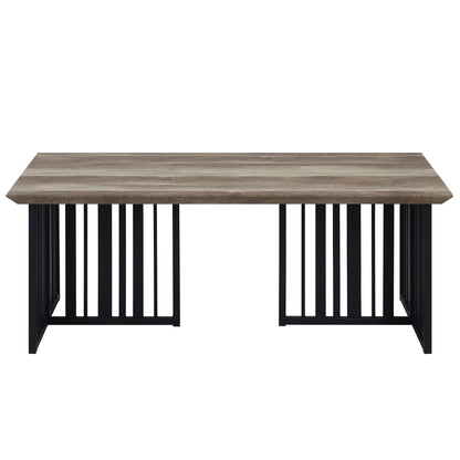 47" Oak and Black Wood And Metal Distressed Frame Coffee Table