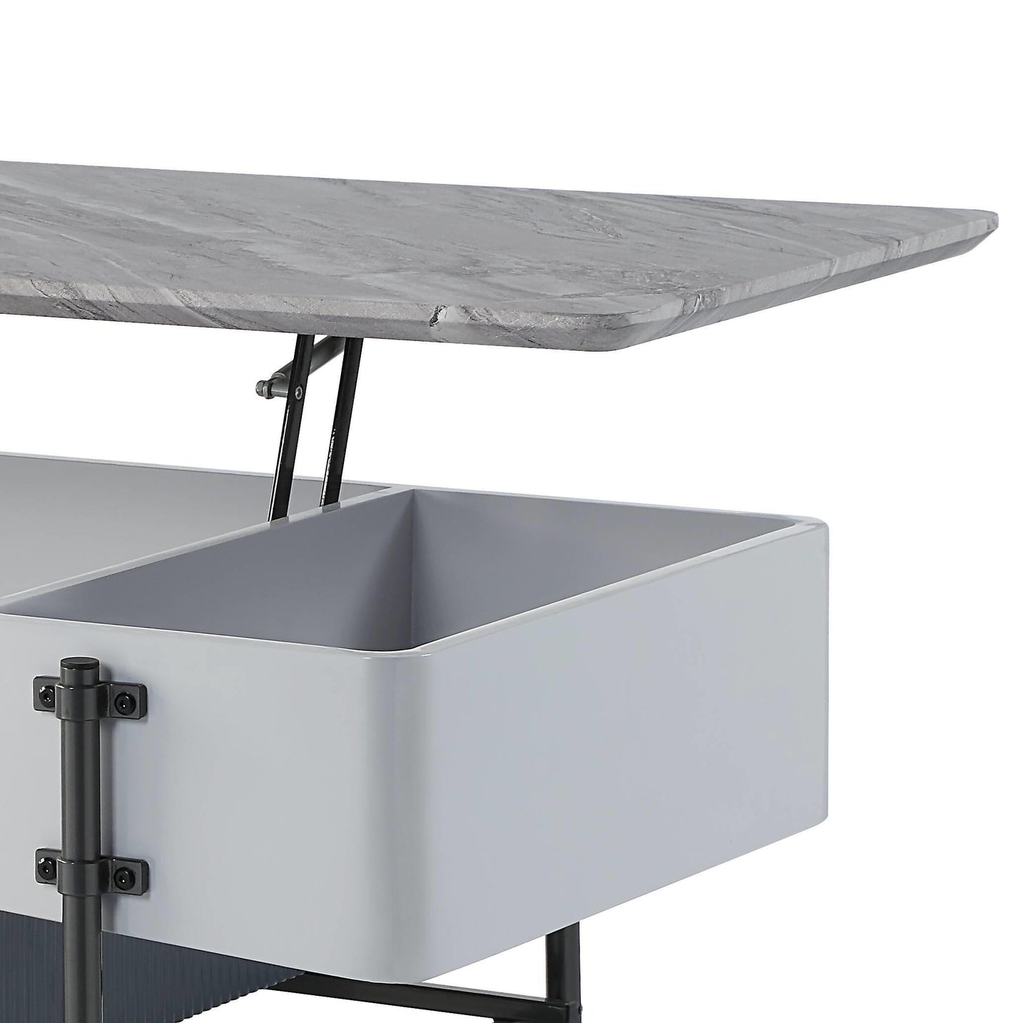 47" Gray White and Black Faux Marble Wood and Steel Lift Top Coffee Table