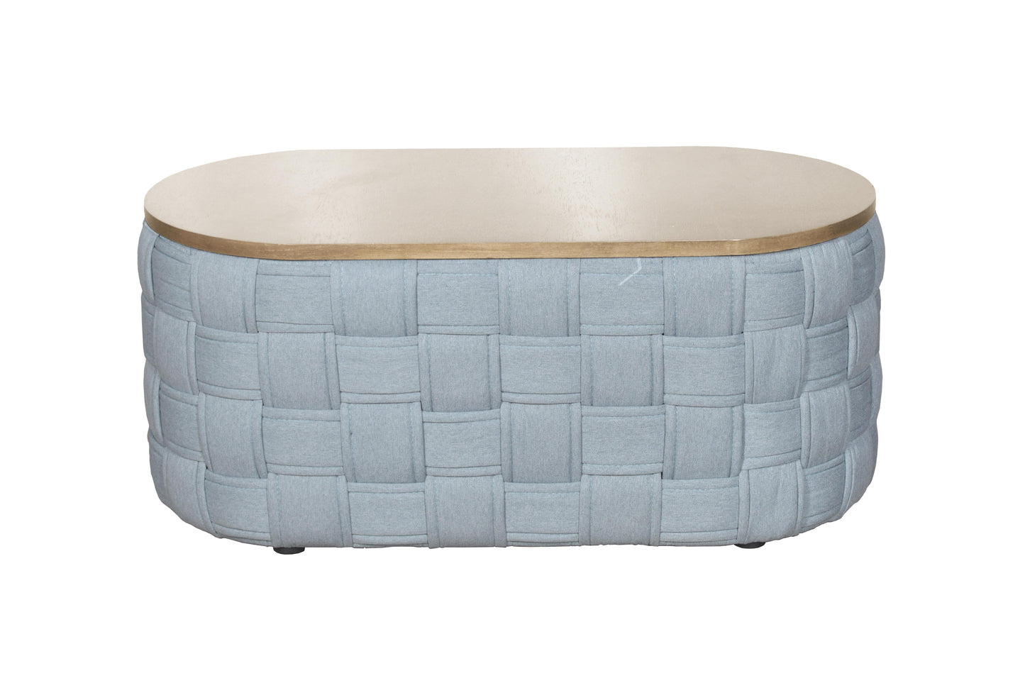 41" Natural and Blue Wood And Woven Fabric Oval Coffee Table