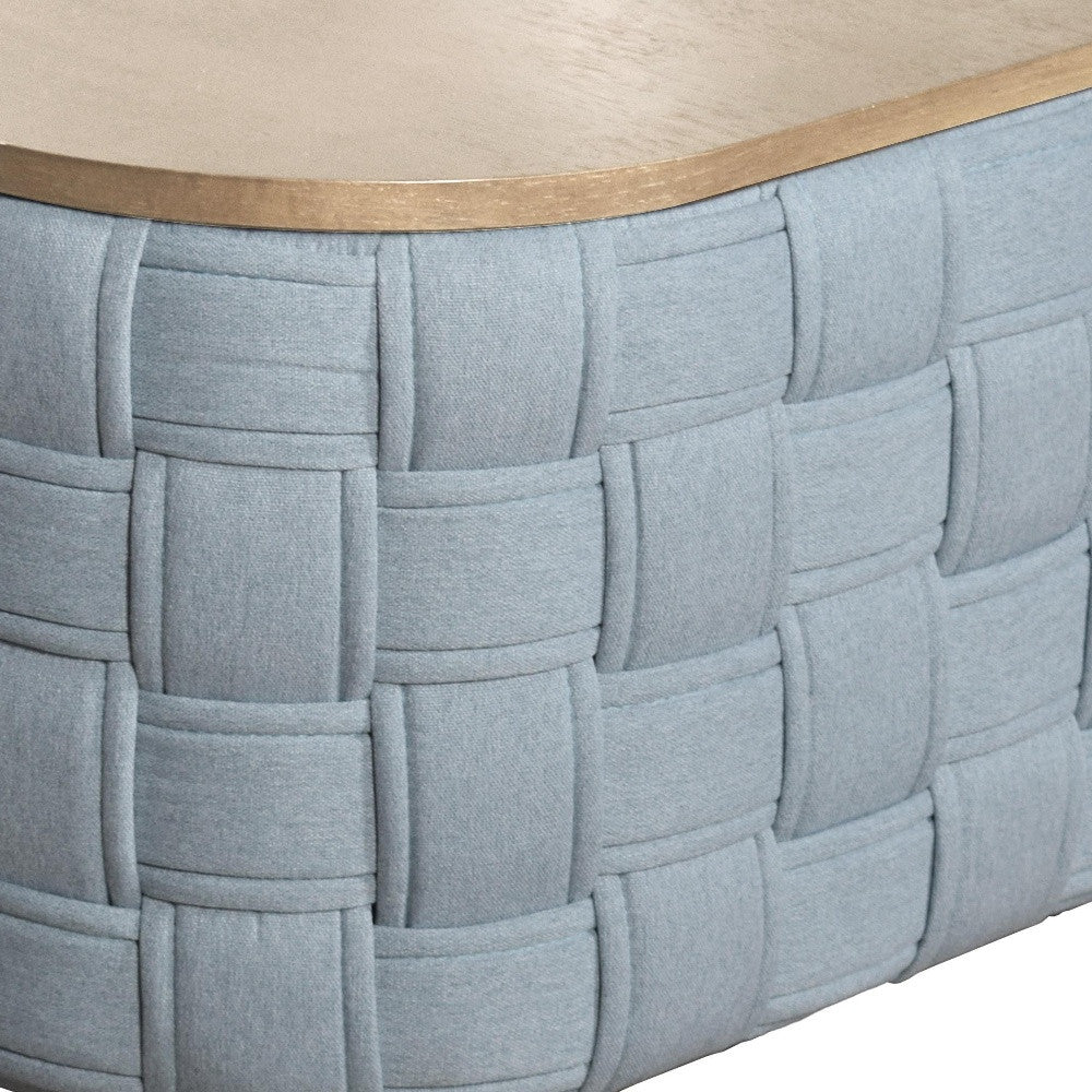 41" Natural and Blue Wood And Woven Fabric Oval Coffee Table