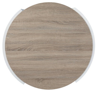 33" Oak and White Wood Round Partial Frame Coffee Table