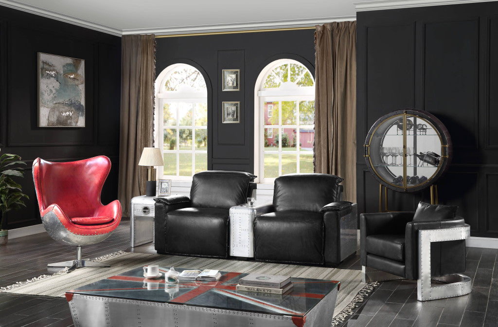 64" Silver Navy Blue And Red Union Jack Aviator Coffee Table