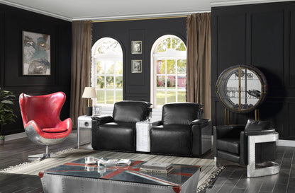 64" Silver Navy Blue And Red Union Jack Aviator Coffee Table