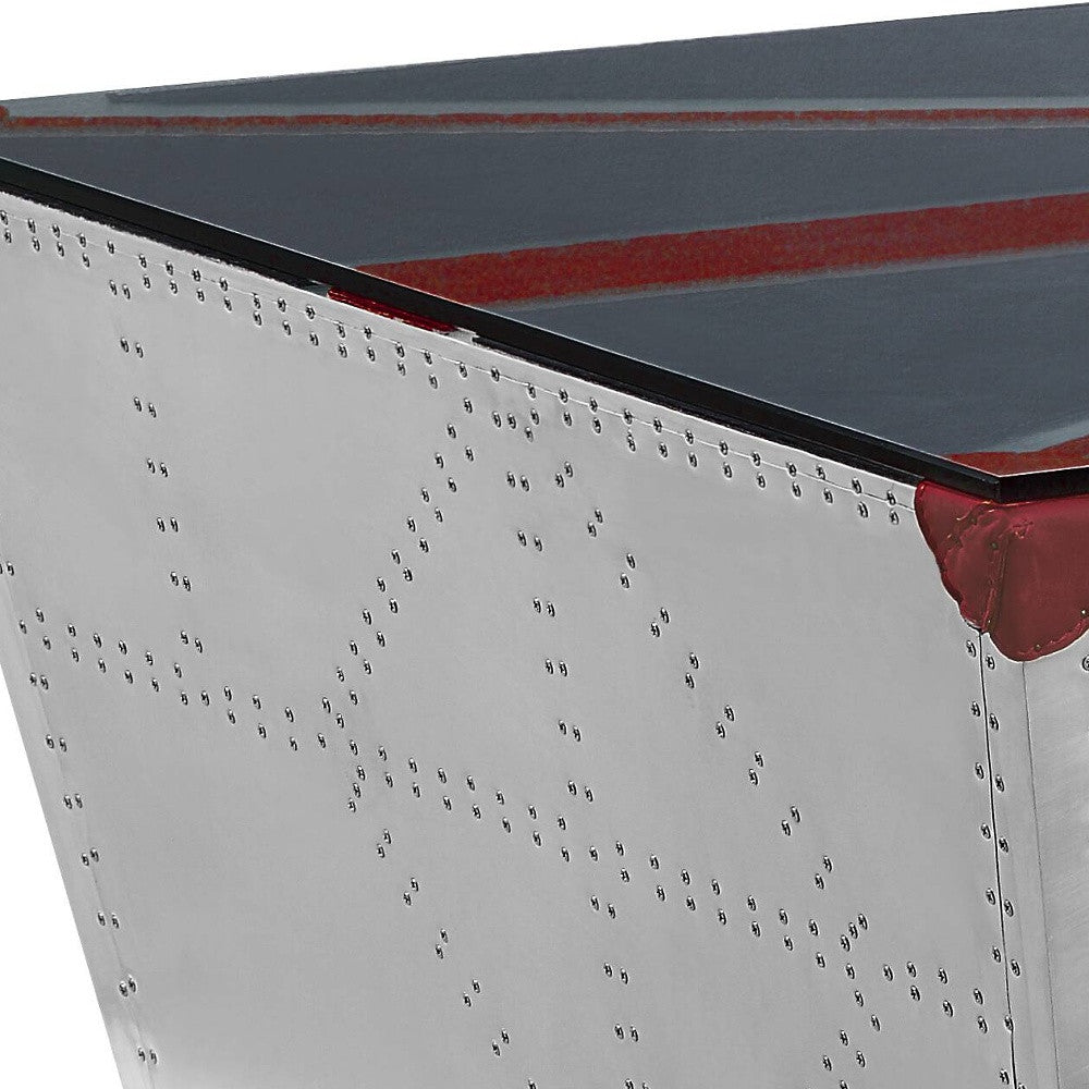 64" Silver Navy Blue And Red Union Jack Aviator Coffee Table