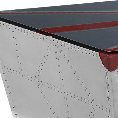 64" Silver Navy Blue And Red Union Jack Aviator Coffee Table