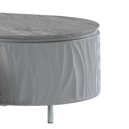 47" Gray Wood and Steel Oval Coffee Table With Drawer