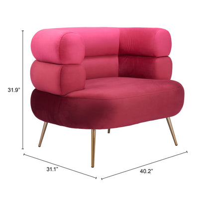 41" Red And Gold Velvet And Upholstered Arm Chair