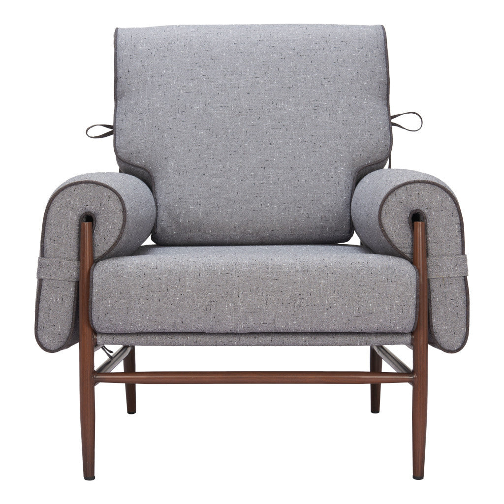 34" Gray And Brown Upholstered Arm Chair