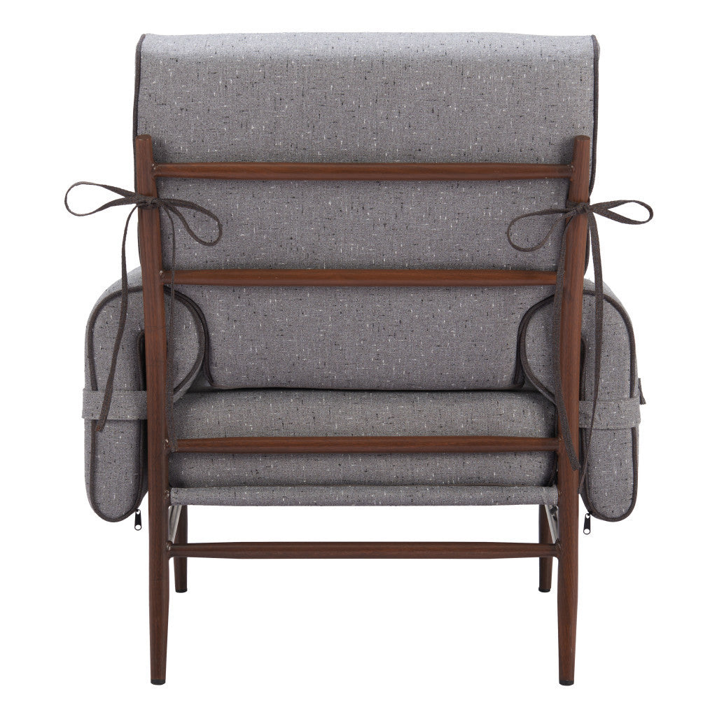 34" Gray And Brown Upholstered Arm Chair