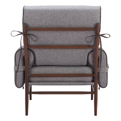 34" Gray And Brown Upholstered Arm Chair