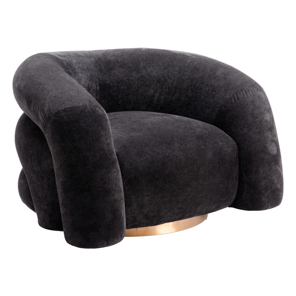 37" Black And Gold Faux Shearling And Upholstered Arm Chair