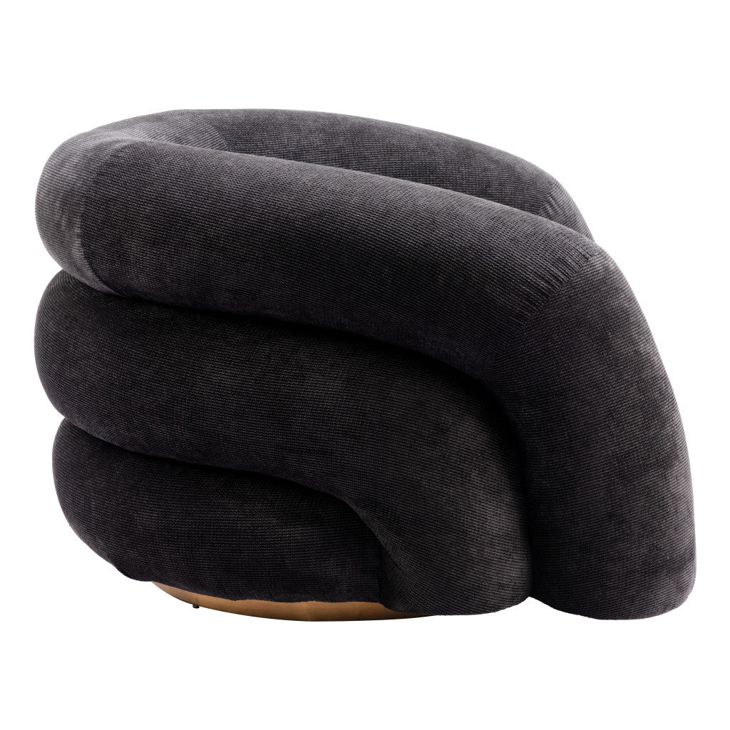 37" Black And Gold Faux Shearling And Upholstered Arm Chair