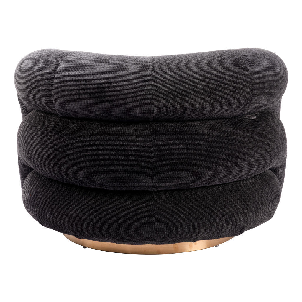 37" Black And Gold Faux Shearling And Upholstered Arm Chair