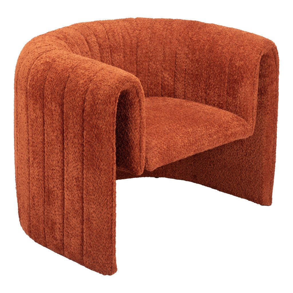 37" Burnt Orange Sherpa And Upholstered Tufted Arm Chair