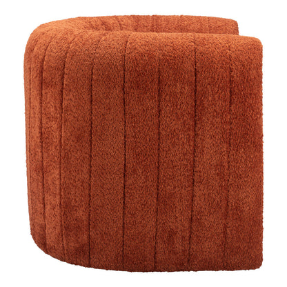 37" Burnt Orange Sherpa And Upholstered Tufted Arm Chair