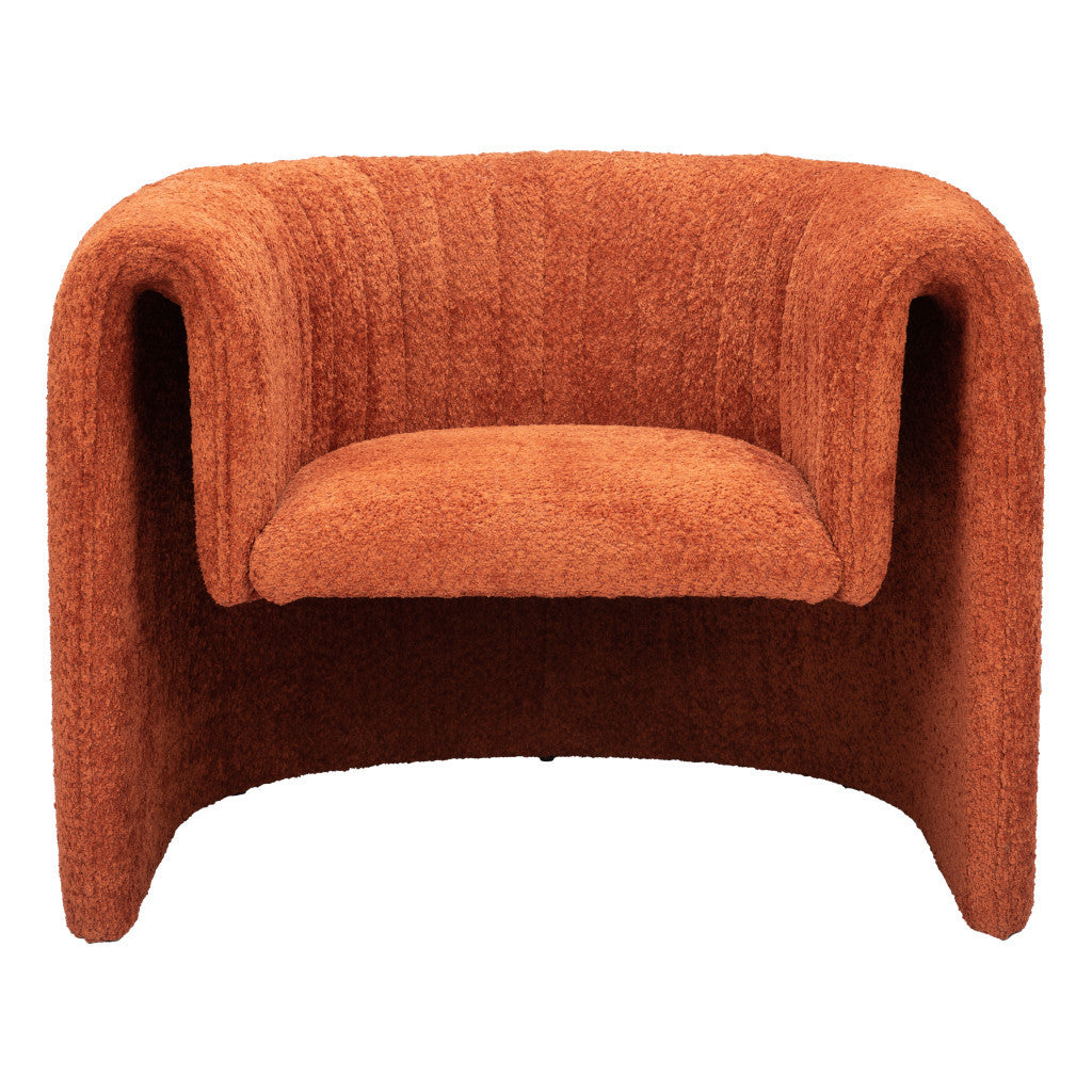 37" Burnt Orange Sherpa And Upholstered Tufted Arm Chair