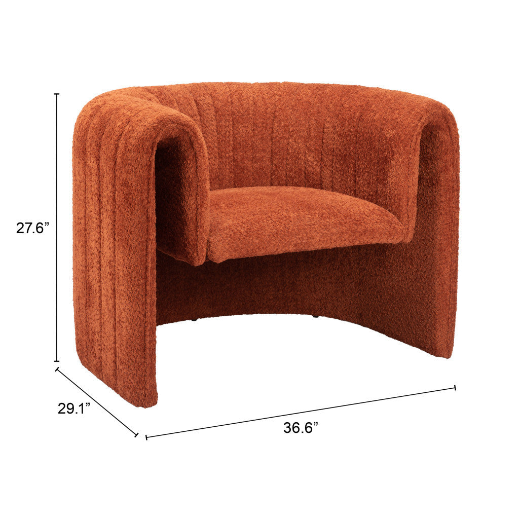 37" Burnt Orange Sherpa And Upholstered Tufted Arm Chair