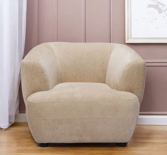 39" Beige And Black Faux Shearling And Upholstered Arm Chair