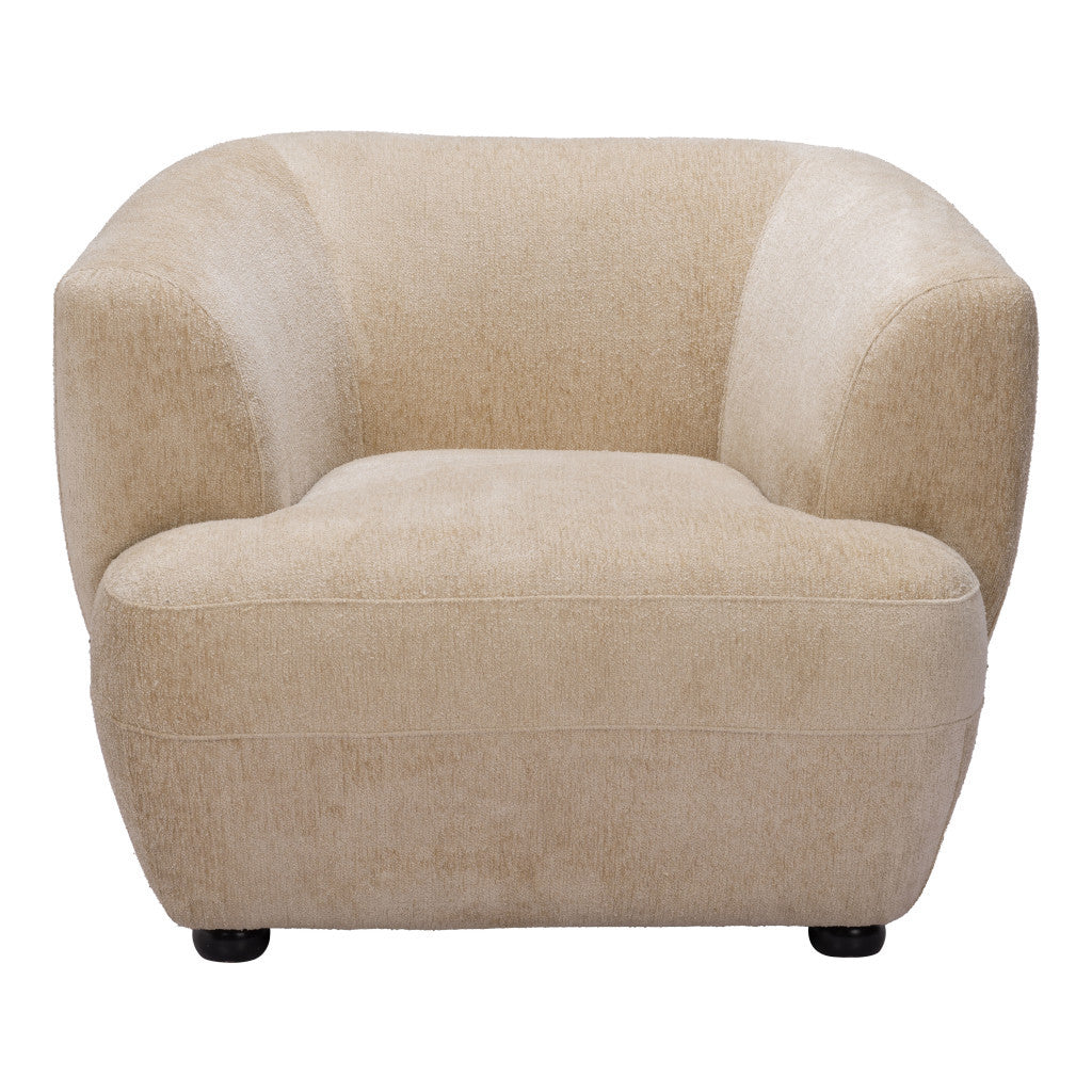 39" Beige And Black Faux Shearling And Upholstered Arm Chair