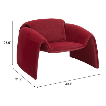 40" Red Velvet Contemporary Arm Chair