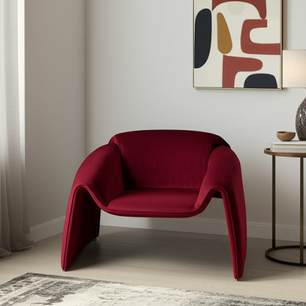 40" Red Velvet Contemporary Arm Chair