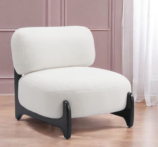 30" White And Black Sherpa And Upholstered Side Chair