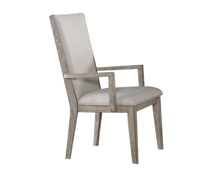 Set of Two Gray Fabric And Solid Wood Dining Arm Chairs
