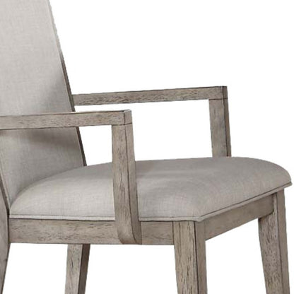 Set of Two Gray Fabric And Solid Wood Dining Arm Chairs