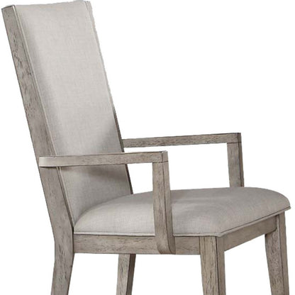 Set of Two Gray Fabric And Solid Wood Dining Arm Chairs