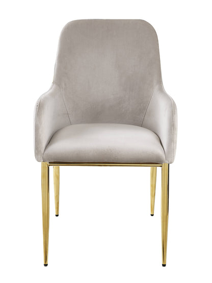 Set of Two Gray and Gold Velvet And Wood and Metal Dining Side Chairs