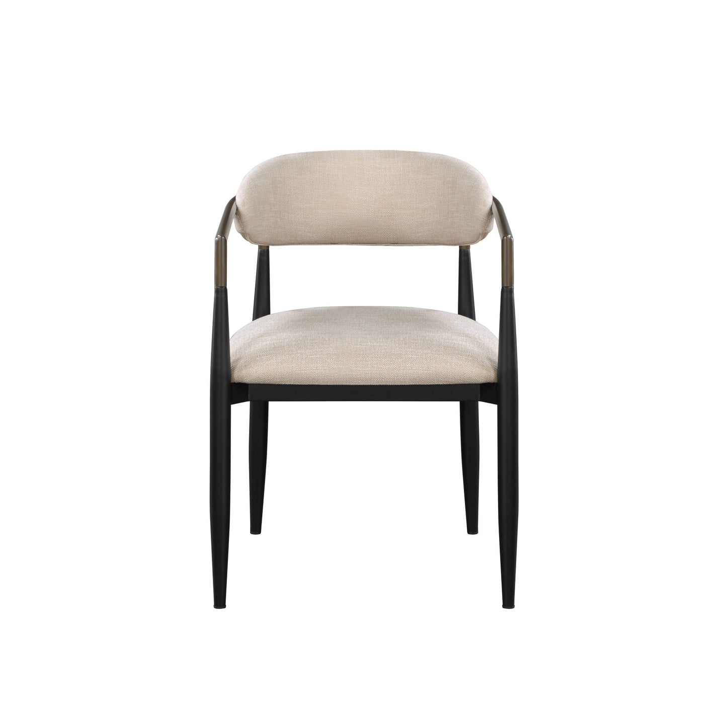 Set of Two Beige And Black Upholstered Fabric Open Back Dining Arm Chairs