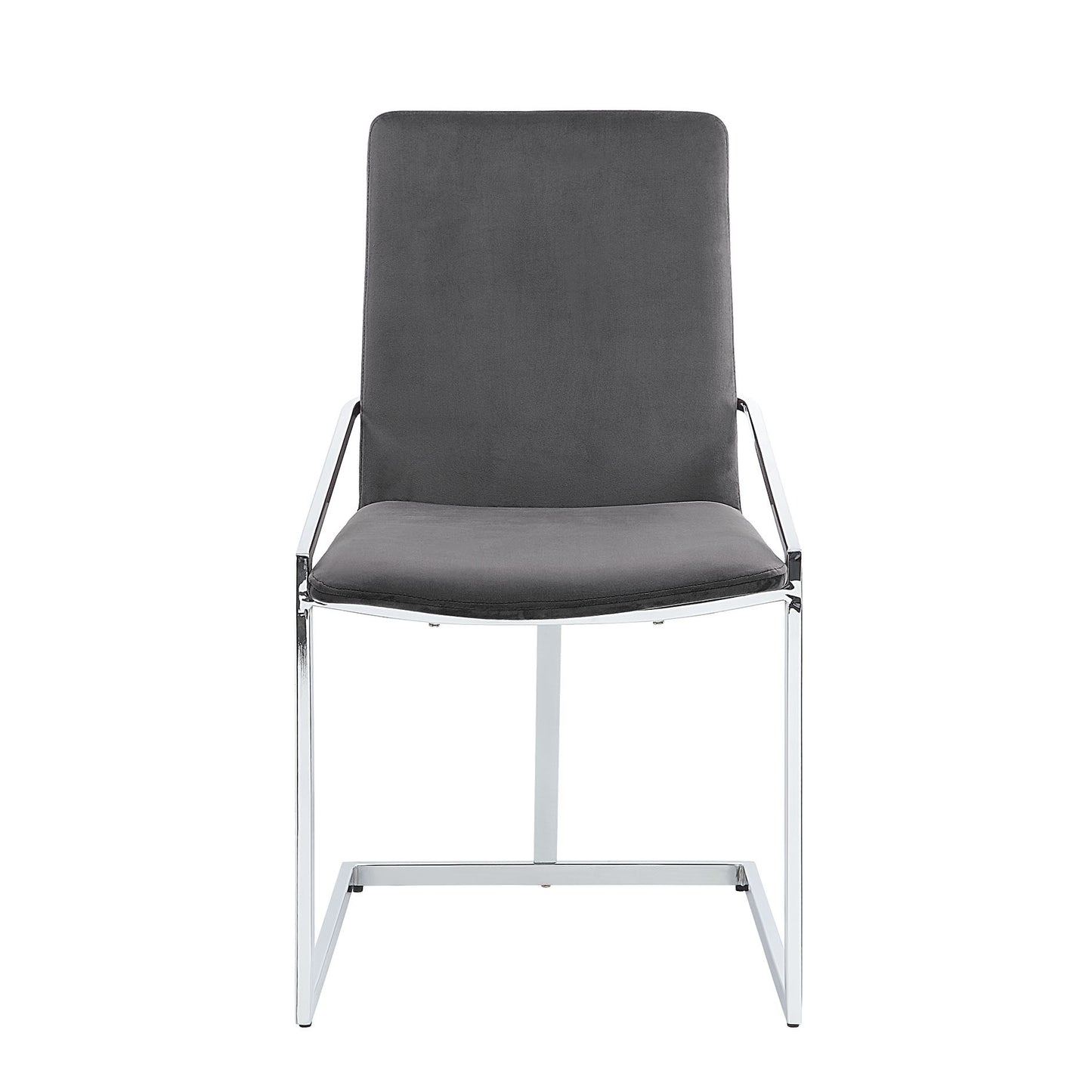 Set of Two Gray and Silver Upholstered Velvet And Metal Dining Side Chairs