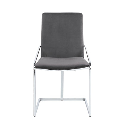 Set of Two Gray and Silver Upholstered Velvet And Metal Dining Side Chairs