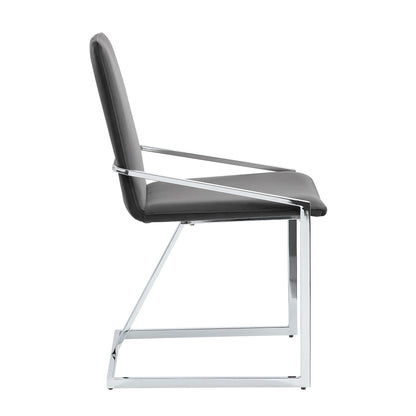 Set of Two Gray and Silver Upholstered Velvet And Metal Dining Side Chairs