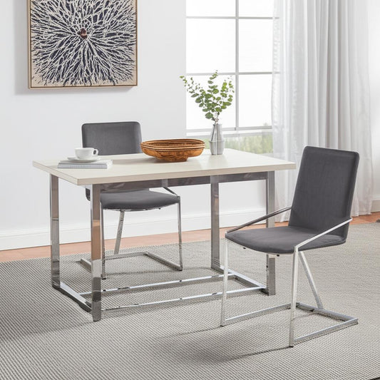 Set of Two Gray and Silver Upholstered Velvet And Metal Dining Side Chairs