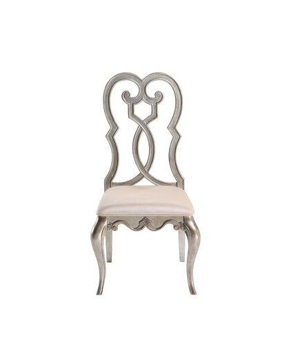 Set of Two Ivory and Champagne Upholstered Velvet And Solid Wood Dining Side Chairs