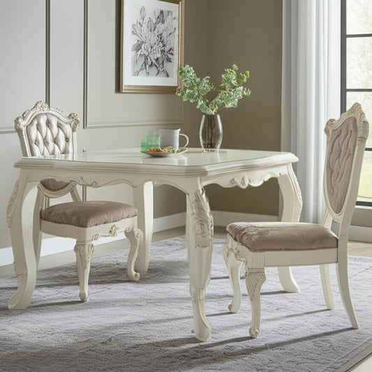 Set of Two Tufted Rose Gold and Pearl Upholstered Faux Leather And Solid Wood Dining Side Chairs