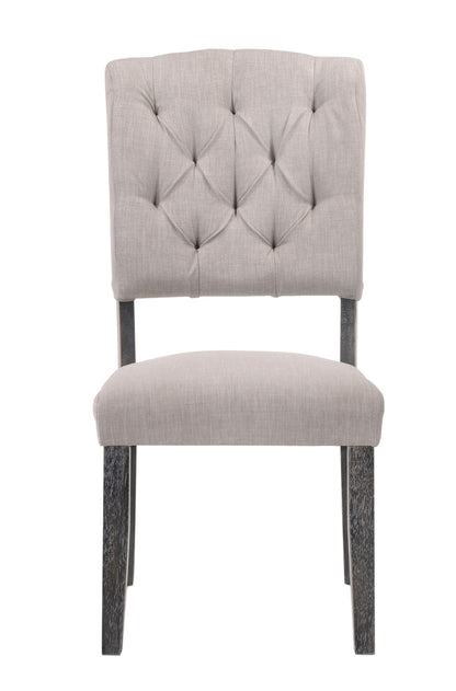 Set of Two Tufted Gray Upholstered Linen And Solid Wood Open Back Dining Side Chairs