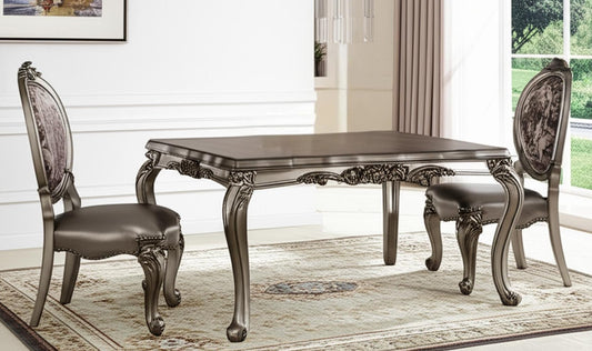 Set of Two Silver and Platinum Upholstered Faux Leather And Solid Wood King Louis Back Dining Side Chairs