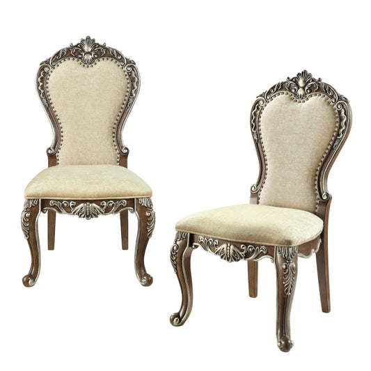 Set of Two Gray and Oak Upholstered Chenille And Solid Wood Dining Side Chairs