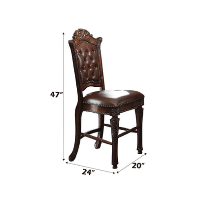 Set of Two 24" Brown Faux Leather and Solid Wood Counter Height Bar Chairs