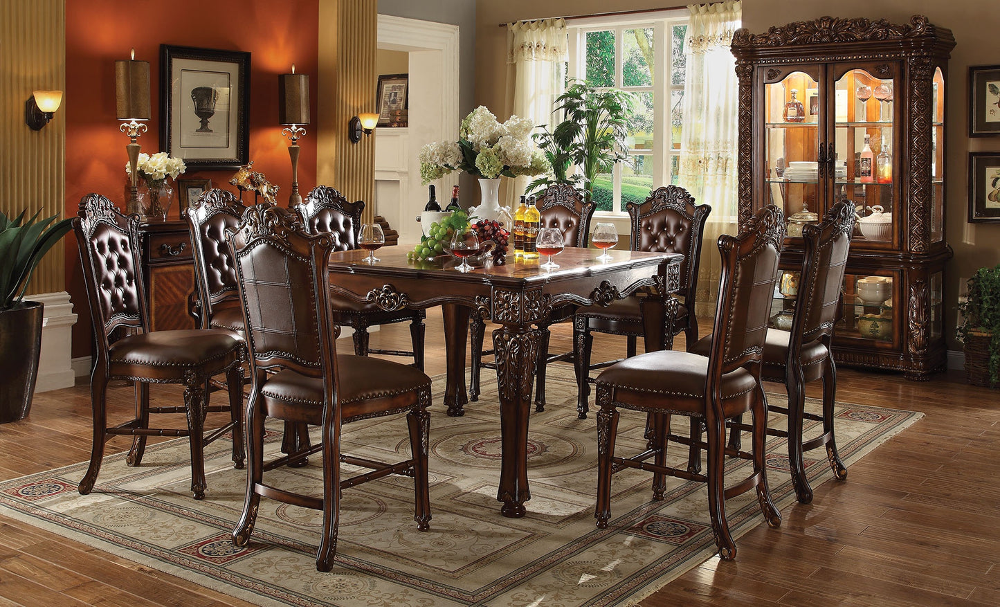 Set of Two 24" Brown Faux Leather and Solid Wood Counter Height Bar Chairs