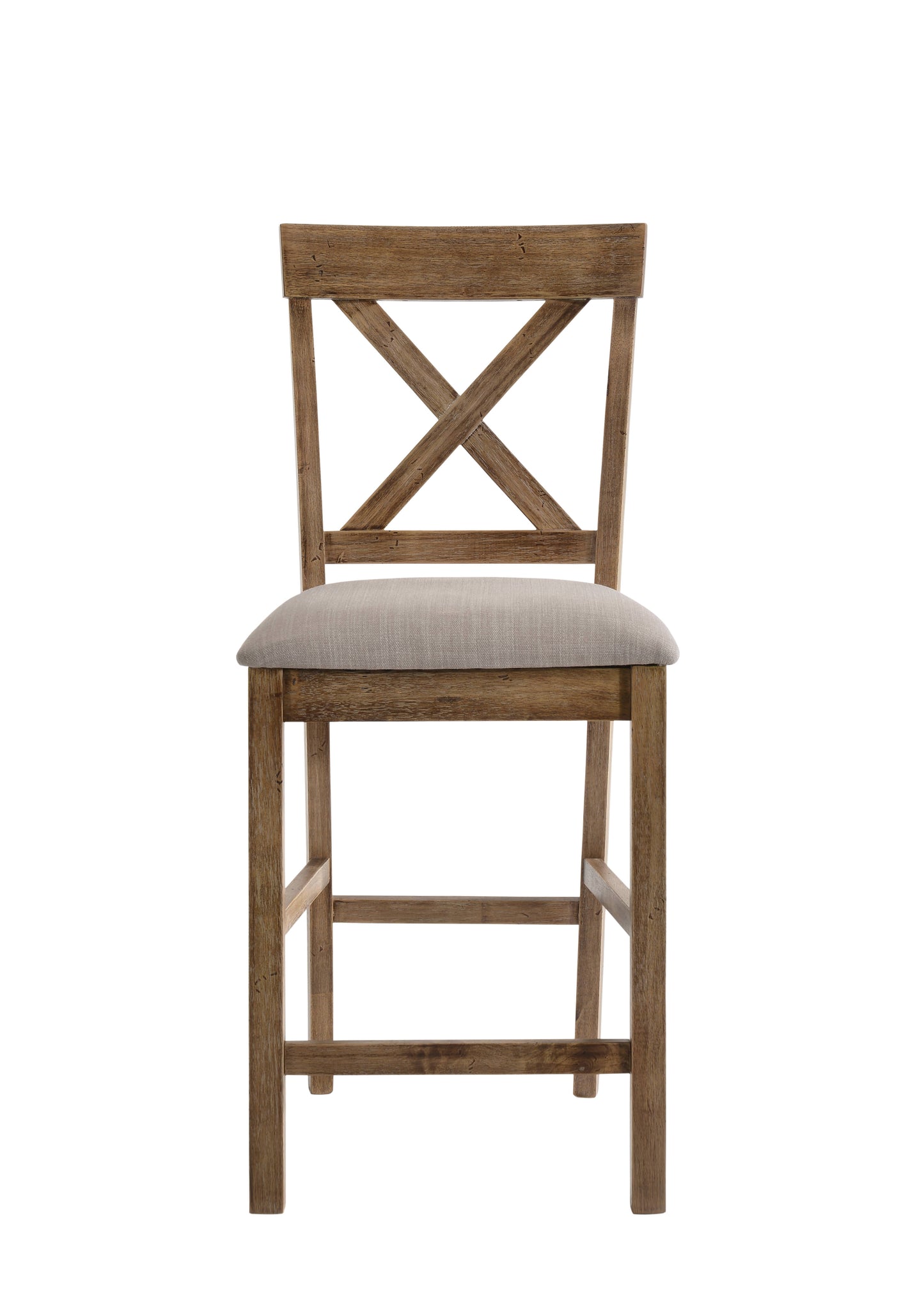 Set of Two 26" Tan and Oak Fabric Linen and Solid Wood Counter Height Bar Chairs