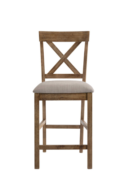 Set of Two 26" Tan and Oak Fabric Linen and Solid Wood Counter Height Bar Chairs