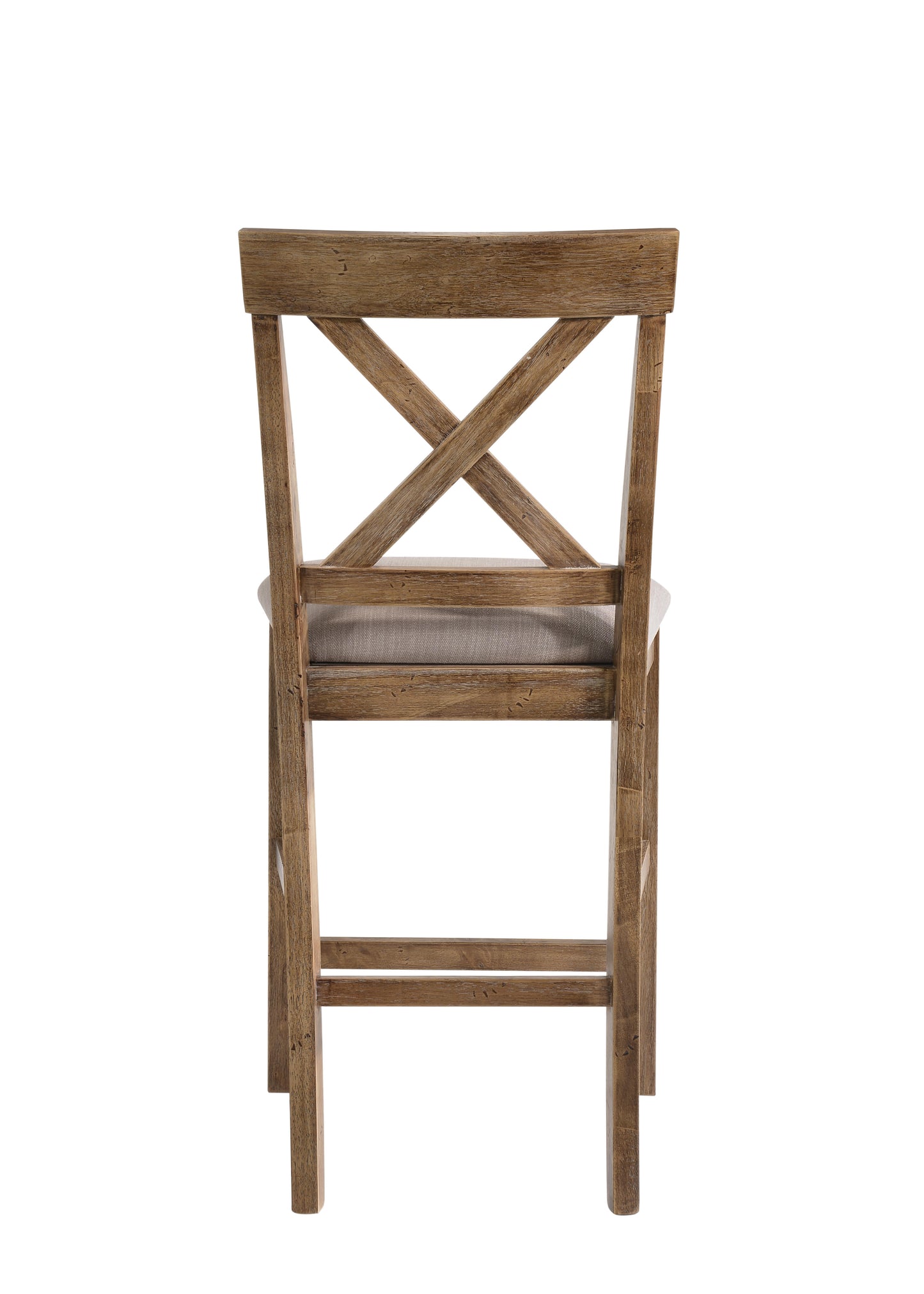 Set of Two 26" Tan and Oak Fabric Linen and Solid Wood Counter Height Bar Chairs