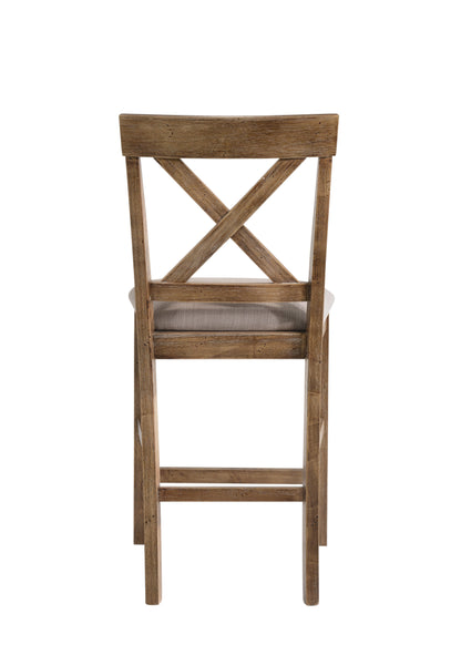 Set of Two 26" Tan and Oak Fabric Linen and Solid Wood Counter Height Bar Chairs