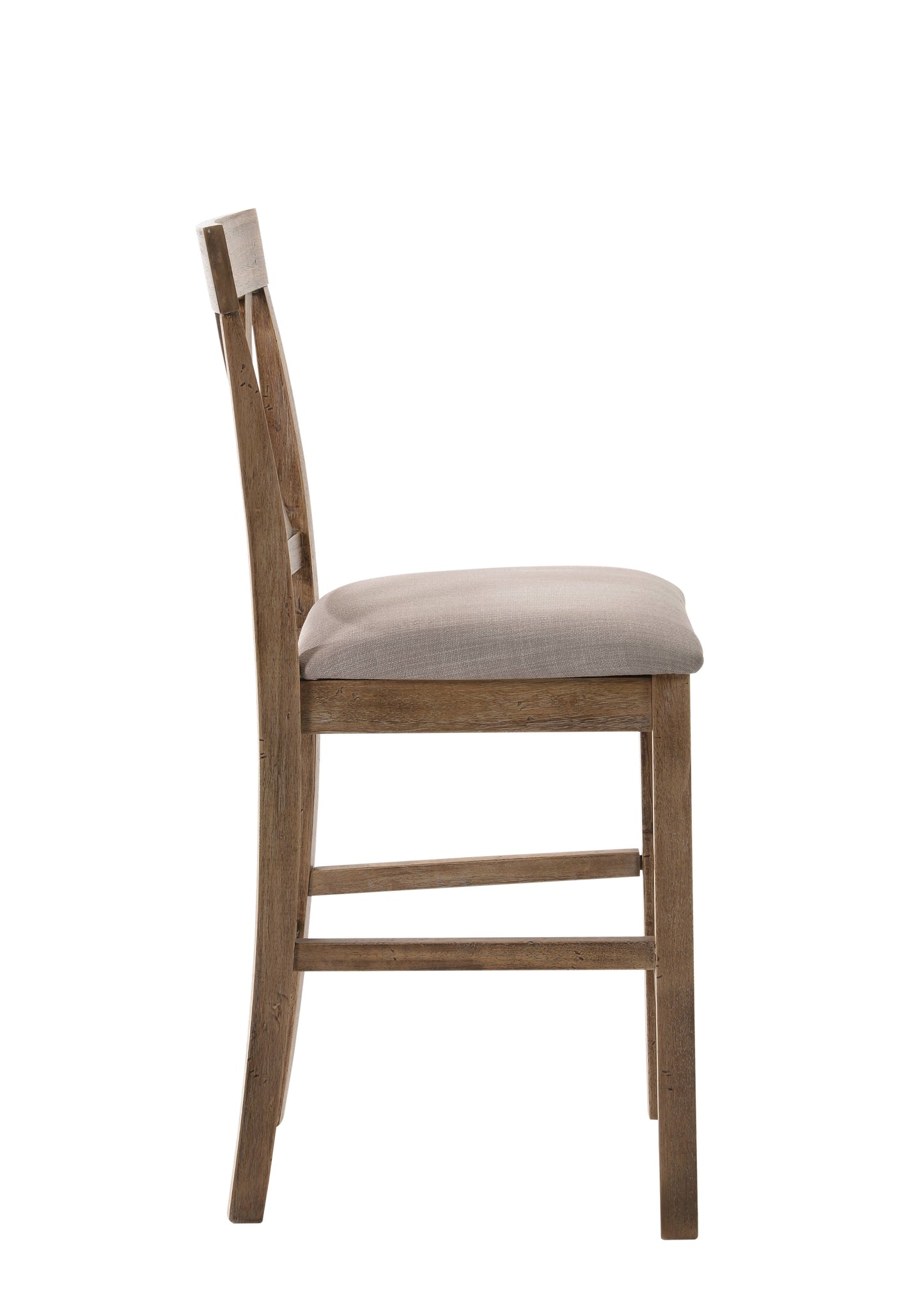 Set of Two 26" Tan and Oak Fabric Linen and Solid Wood Counter Height Bar Chairs