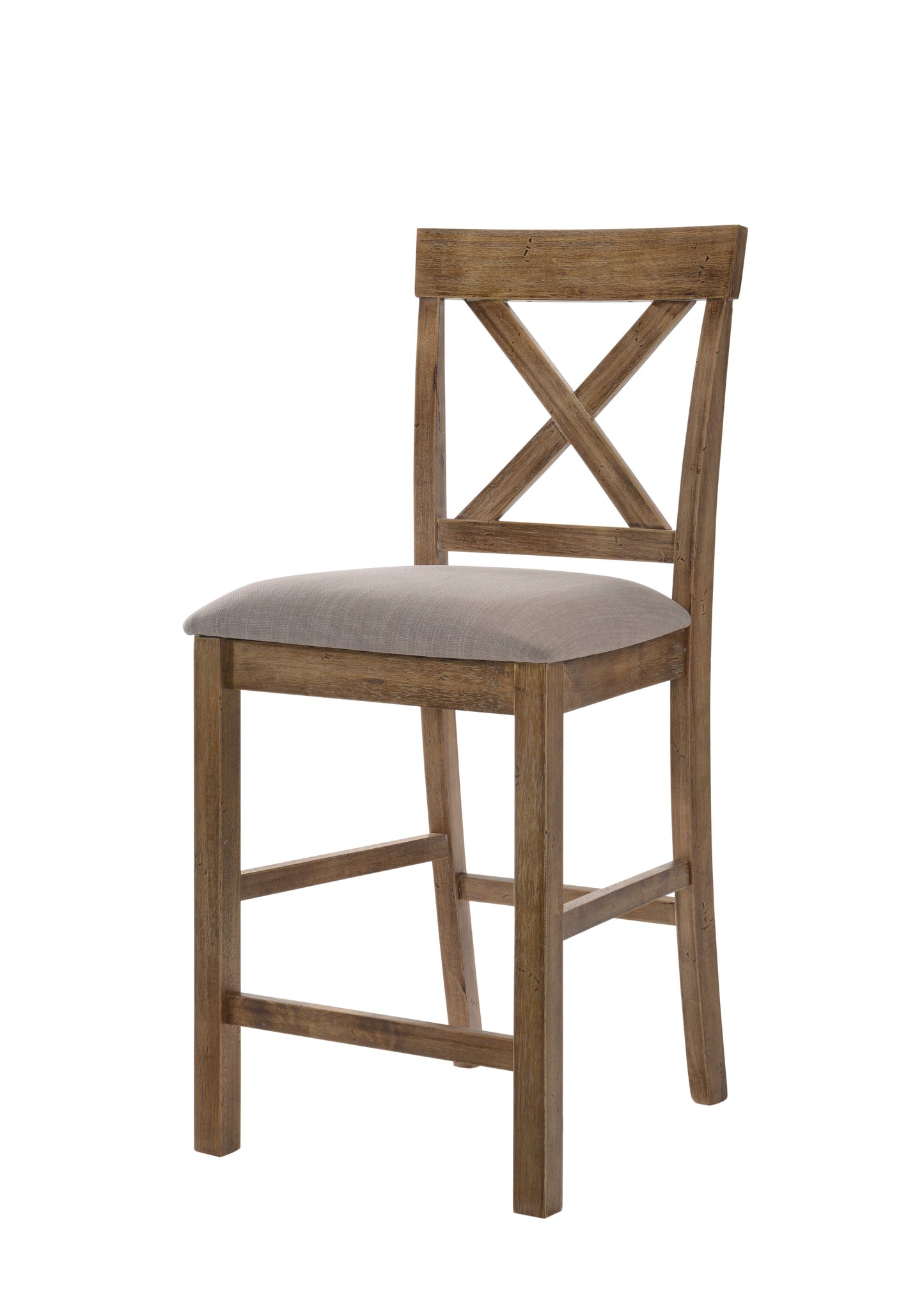Set of Two 26" Tan and Oak Fabric Linen and Solid Wood Counter Height Bar Chairs